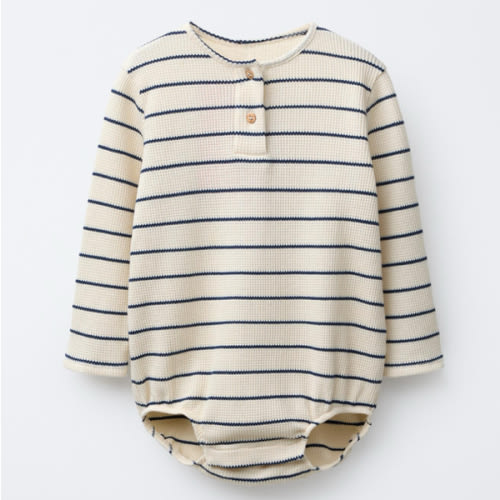 STRIPED WAFFLE BODYSUIT - Ecru / Blue | ZARA United States