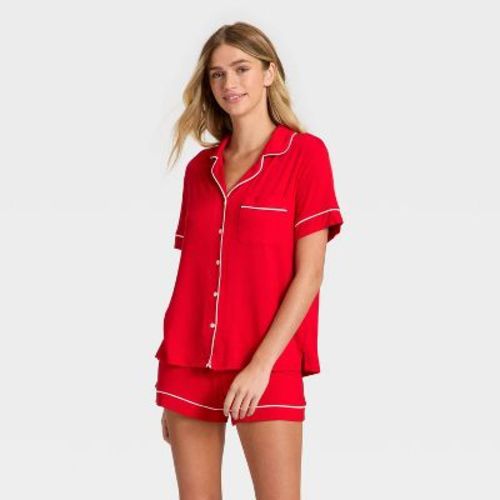 Women's Cloud Knit Modal Short Sleeve Notch Collar Top and Shorts Pajama Set - Auden™