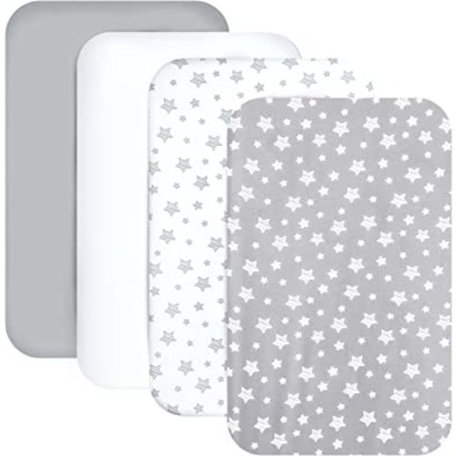 Mini Portable Crib Sheets 4 Pack for Boys or Girls (38" X 24"), Compatible with Dream on Me, Delta Porta Crib and Arms Reach Ideal Cosleeper, Grey