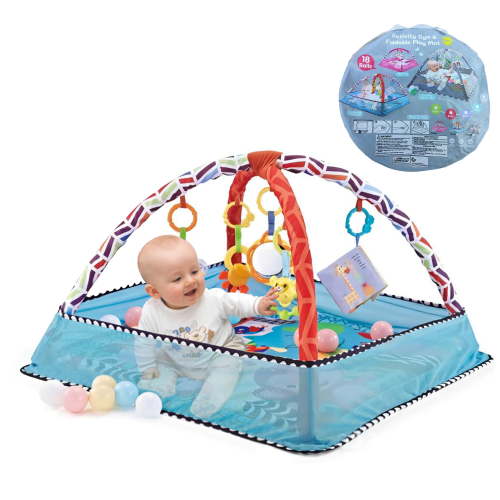 Ltrototea Kick Play Mat Set with Hanging Toys & 18 Balls, Floor Crawling Mat for Infants & Kids