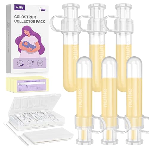 Nuliie Colostrum Collector Kit 7ml/6pcs, Leakproof, Reusable Breast Milk Collector, Heat & Freezer Resistant, BPA-Free, With Cotton Cloth Wipe, Storage Case, Cleaning Brush - Ready-to-Use for Newborns