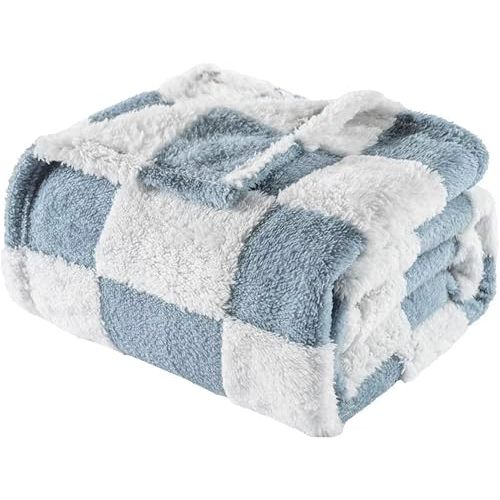 Fleece Baby Blanket for Boys 3D Checkerboard Design, Warm Cozy and Fluffy Infant Newborn Toddler Small Receiving Blankets for Crib Stroller, 30x40 Inches, Blue