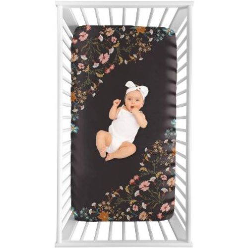 Sweet Jojo Designs Girl Photo Op Fitted Crib Sheet Boho Floral Wildflower Black Orange and Blue