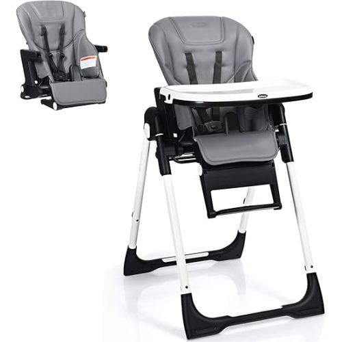 INFANS 4 in 1 High Chair–Booster Seat, Convertible Highchair w/Adjustable Height and Recline,Removable Tray,DetachableCushion, Installation-Free,Simple Fold for Baby, Infant& Toddler