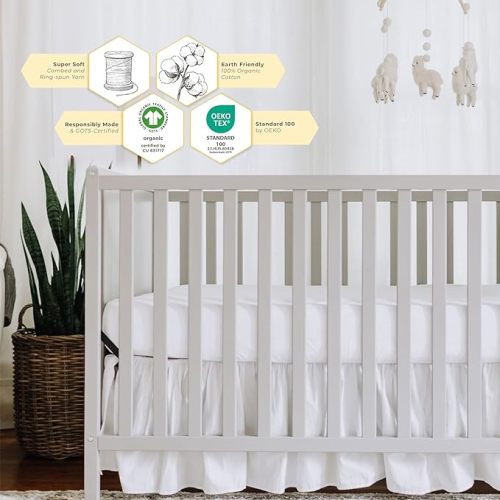 Burts Bees Baby Solid Fitted Crib Sheet Organic Cotton BEESNUG - Cloud White, Fits Unisex Standard Bed and Toddler Mattress, Infant Essentials, 52 x 28 Inch 1-Pack