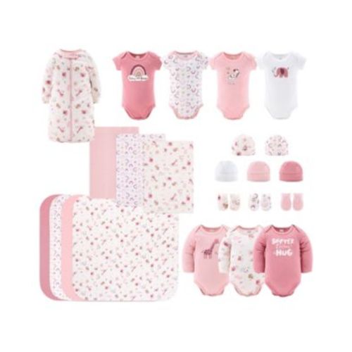Newborn Baby Shower Gift Set for Girls, Baby Layette Essentials, Pink