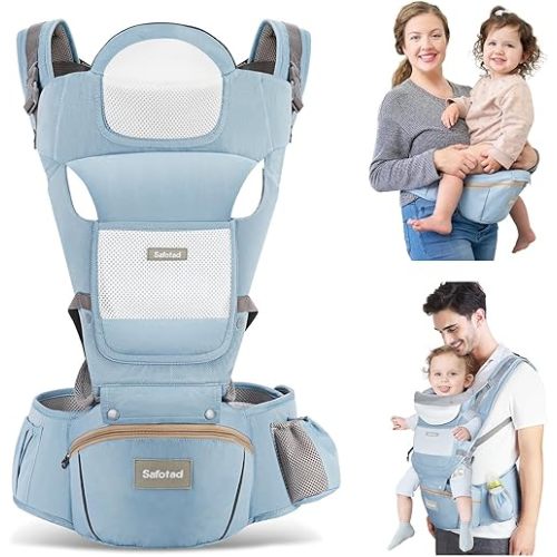 Baby Carrier with Hip Seat,Ergonomic M Position 6in1 Baby Carrier Newborn to Toddler,Head Support and Breathable Mesh Newborn Carrier,Adjustable Baby Holder Carrier for Dad&Mom-Blue