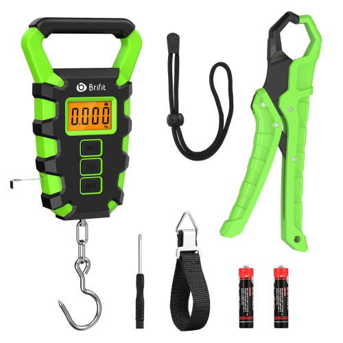 Fish Scale, AMIR Digital Fish Scale with Fishing Gripper Portable Digital Luggage Scale with Hook and Tape Measure 110lb Weight Max LCD Screen Display Green