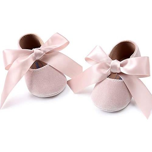 Baby Girls Mary Jane Flats Anti-Slip Rubber Sole Bow Toddler Princess Dress Shoes