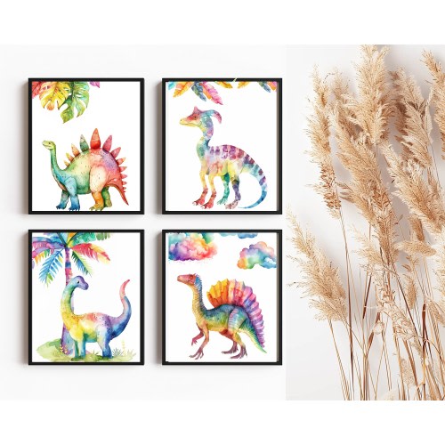 Rainbow Dinosaurs Nursery Wall Art, Printable Wall Decor, DIGITAL DOWNLOAD