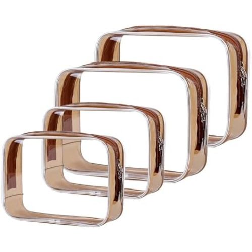 Tbestmax 4 Packs Cosmetic Bags Clear Makeup Bags Portable Travel Toiletry Bags Waterproof Cosmetic Organizer Brown(2M + 2L)