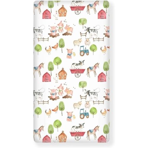 Farm Animals Fitted Crib Sheet Watercolor Cow Horse Pig Standard Crib Mattress Fitted Sheet Sheep Chicken House Car Tree Toddler Bed Mattress Sheets Crib Mattress Sheet 28"x52"