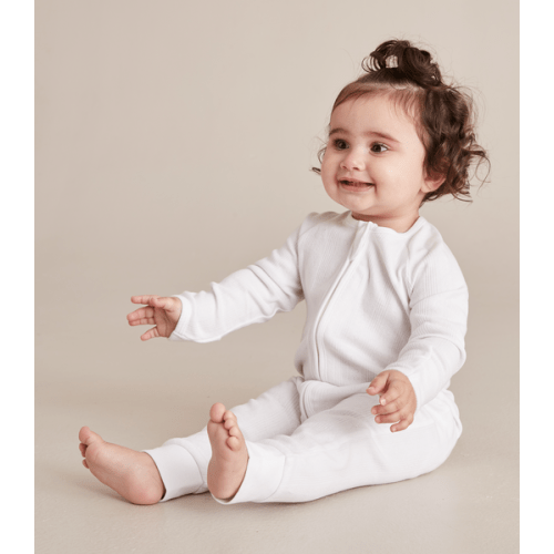 Baby Organic Cotton Pointelle Zip Coverall - White