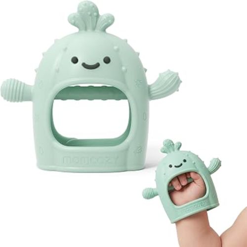 Momcozy Baby Teether Toys, Food Grade Silicone Baby Teether,Teething Mitten,Teething Toys for Babies, Teethers for Babies 3-6 Months,Anti Drop Wrist Teether with Multiple Chew Points, Mint Green