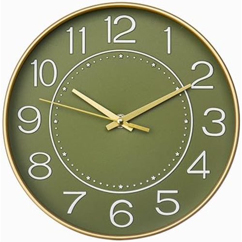 HZDHCLH Modern Wall Clocks Battery Operated,10 inch Olive Green Clock for Wall,Silent Small Wall Clock for Living Room Bedroom Kitchen Office Nursery Decor