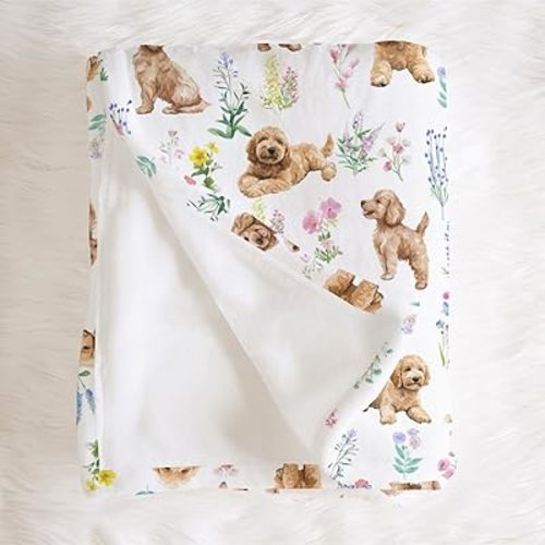 Goldendoodle Baby Blanket for Boys Girls Gender Goldendoodle Floral Neutral Newborn Nursery Baby Swaddle Receiving Blankets Soft Plush Lightweight Goldendoodle Baby Kids Bedding White 40x50inch