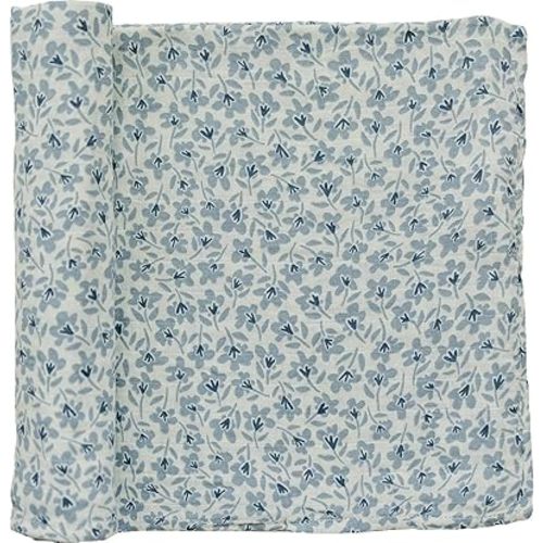 Mebie Baby Blue Blossom Muslin Swaddle, Modern and Neutral Blanket for Baby Girl or Boy, 0-3 Month, Comfy Wrap