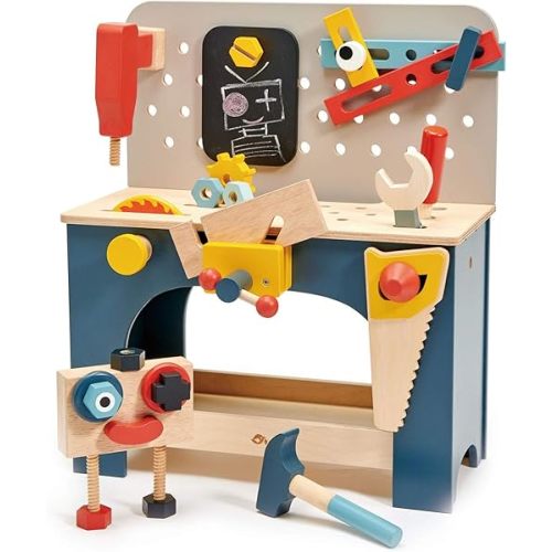 Tender Leaf Toys - Tabletop Tool Bench - Construction Building Play Set for Kids - Encouraging Logical Thinking, Inspire Imaginative Play and Pretend Play for Age 3+