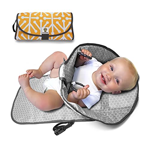 SnoofyBee Playtime Changing Pad, Portable 3-in-1 Diaper Clutch, Changing Station, and Diaper-Time Playmat with Redirection Barrier for Infants, Babies and Toddlers Clean Hands Changing Pad (Citrus)