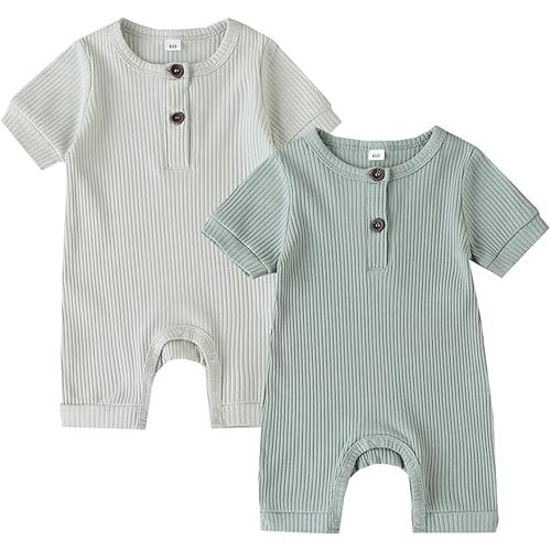 Bafeicao Baby Boy Girl 2/3 Pack Solid Romper Ribbed Short/Long Sleeve Bodysuit Jumpsuit Infant Knitted Outfits Clothes