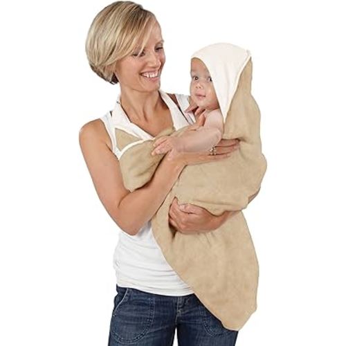 Hands Free Baby Bath Towel | Luxuriously Soft Bamboo Viscose & Cotton Hooded Baby Towel | Apron Towel for Safe Babies Bathtime | Perfect Newborn Gift | Oatmeal
