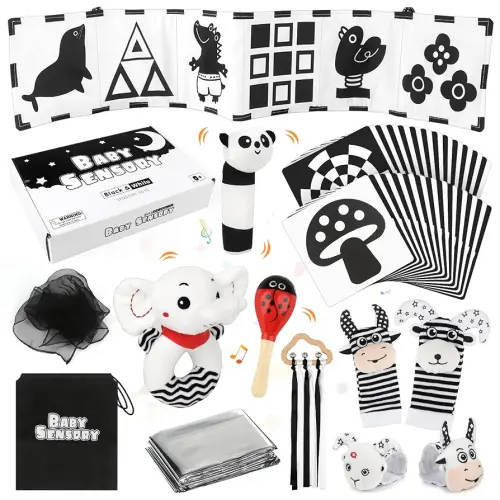Dreamon 32 Pcs Black and White High Contrast Baby Sensory Toys for Newborn 0-3 Months Brain Development - Montessori Infant Tummy Time Toys 0-6-12 Months Boy Girl Gifts