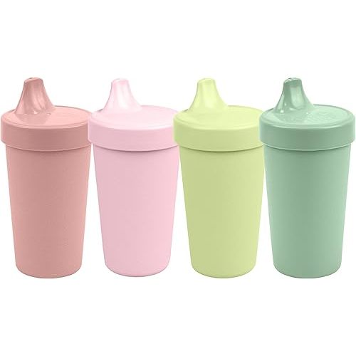 Re-Play Made in USA 10 Oz. Sippy Cups for Toddlers, Pack of 4 - Reusable Spill Proof Cups for Kids, Dishwasher/Microwave Safe - Hard Spout Sippy Cups for Toddlers 3.13" x 6.25", Desert Roses