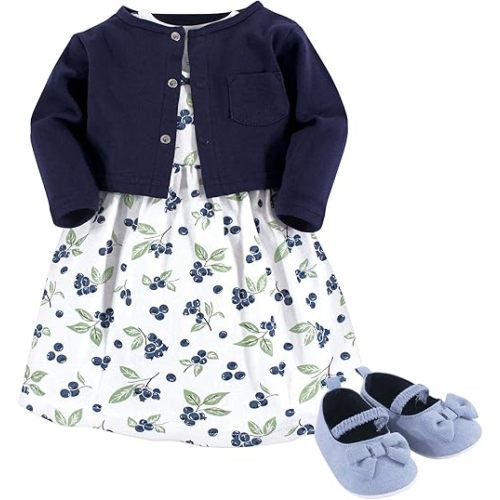 Hudson Baby baby-girls Cotton Dress, Cardigan and Shoe Set