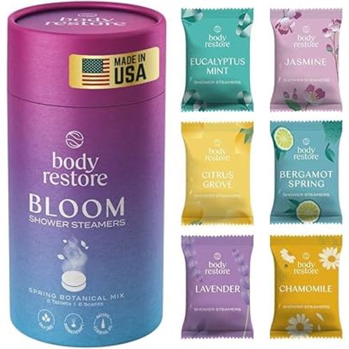Body Restore Shower Steamers Aromatherapy 6 Pack - Fathers Day Unique Gifts for Dad, Grandpa, Birthday Gift for Mom, Daughter, Son, Best Friend, Travel Essentials, Self Care, Bath Bombs - Bloom