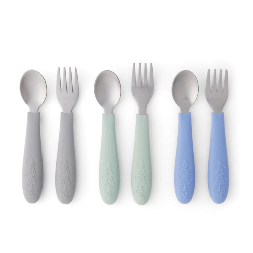 Babies/Toddler Stainless Steel Spoons + Forks with Silicone Handle