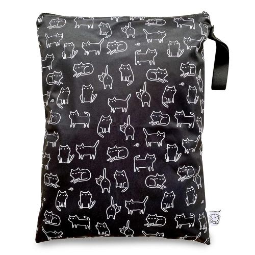 FLOCK THREE Waterproof Wet Bag Reusable for Wet Clothes Baby Diapers Stroller Swimsuit Travel Washable toiletries Pouch Large Electronics case 12.6'' x 16.5'' (Black Cats)