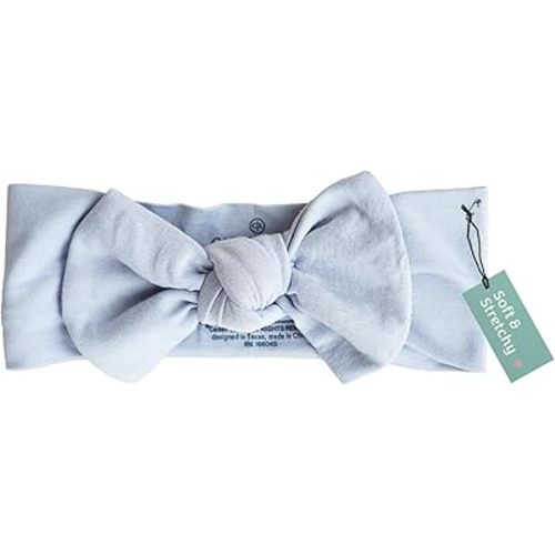Caden Lane Baby Headwrap with Knotted Bow, Soft & Stretchy Bamboo Viscose, Comfortable Infant Hairband for Newborn & Toddler Girls, Ideal Gift for Baby Shower & Milestone Celebration, Mist Blue