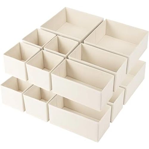 Criusia Drawer Organizer Clothes,16 Pack Underwear Drawer Organizers, Foldable Closet Organizers and Storage Dresser Drawer Dividers Clothing Organizer for Clothes, Socks, Scarves, Bra, Ties (Beige)