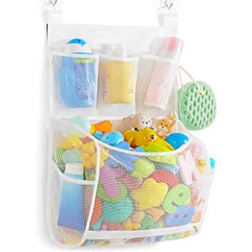 Comfylife Baby Bath Toy Organizer - Shark +36 Bath Letters & Numbers +Extra  Bath Toy Storage Net & 10 Strong Hooks, Great Bath Net for Kids, Cute