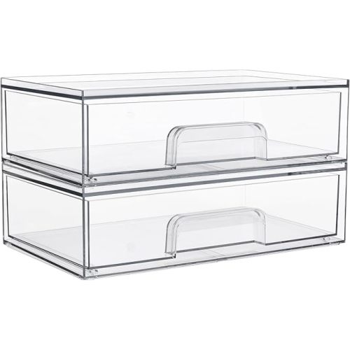Vtopmart 12.1''W Clear Stackable Storage Drawers,2 Pack Acrylic Plastic Organizers Bins for Makeup Palettes, Cosmetics, and Beauty Supplies,Ideal for Vanity, Bathroom,Cabinet,Desk Organization