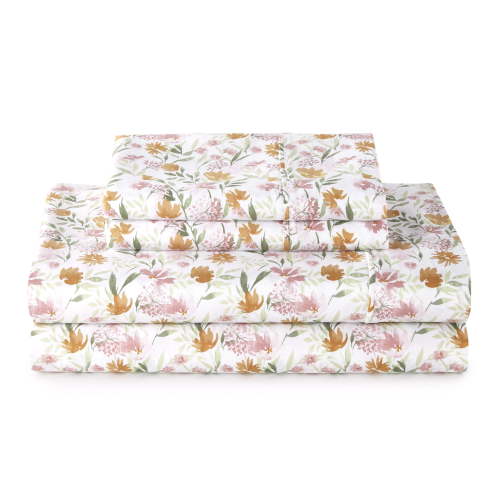 Better Homes & Gardens 4-Piece 300 Thread Count Bashful Blooms Warm Cotton Sateen Bed Sheet Set, Full