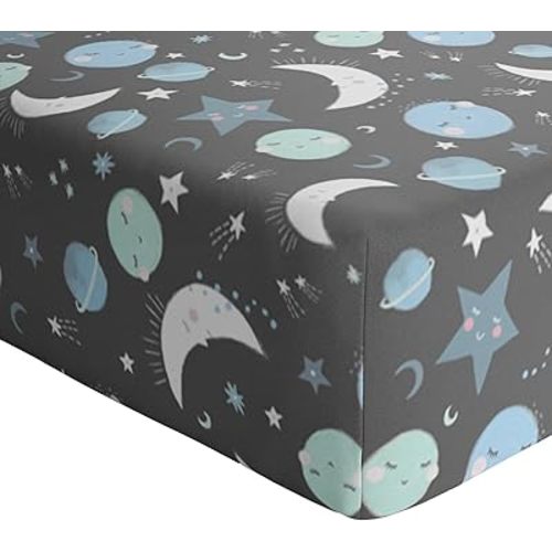 Little Sleepies Baby Crib Sheets, Buttery Soft Viscose From Bamboo Crib Sheets for Boys & Girls, Toddler Bed Sheet, Standard Crib Mattress Sheet, Super Stretchy & Elasticized (Blue To the Moon & Back)