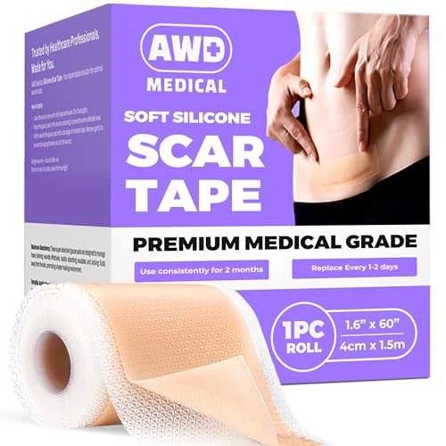 AWD Silicone Scar Sheets for Surgical Scars - Seamless Medical Grade Silicone Scar Tape for C Section, Tummy Tuck Tape - Silicone Skin Patches After Surgery Must Haves (1.6" x 60" Seamless Roll)