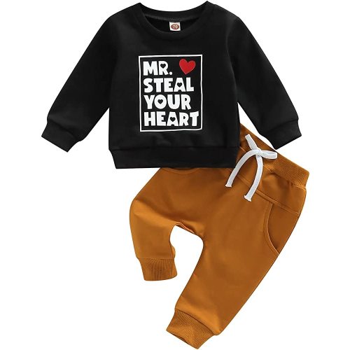 Fsadfeas Baby Boy Girl Valentine Outfit Letter Embroidery Long Sleeve Sweatshirt and Pants Set Toddler Spring Fall Clothes