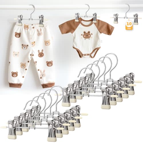 Mity rain10-Pack Baby Hangers - 360° Rotatable Silicone Clip Kids Pants Hangers, Space-Saving Toddler Clothes Hangers,Premium Stainless Steel, Ideal for Newborn & Children Wardrobe Organization.