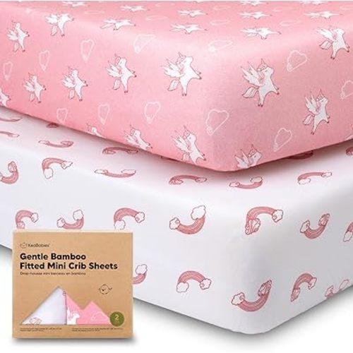 Dreamland | KeaBabies Gentle Bamboo Fitted Mini Crib Sheets, 2-Pk