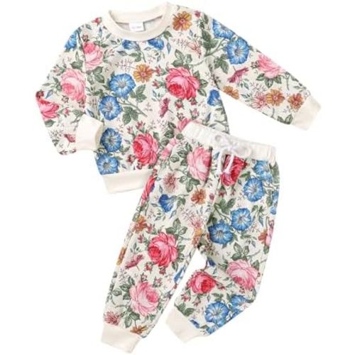 YOUNGER TREE Baby Girl Clothes Toddler Fall Winter Outfit Long Sleeve Floral Sweatsuit Top and Sweatpants Infant Clothing Set