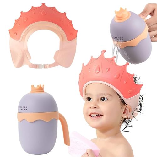 FUNUPUP Baby Shower Cap for Kids with Bath Rinse Cup, Adjustable Toddler Hair Washing Shield Hat Baby Bath Visor Shampoo Hat for Toddlers 6M-9T, Yellow and Blue