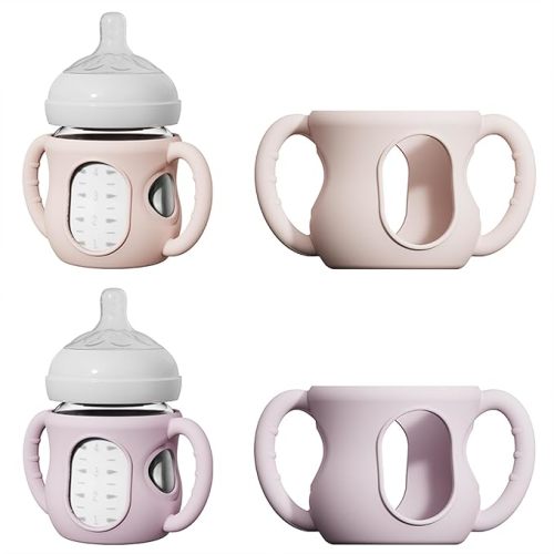 4 Pack Silicone Sleeves for Avent Natural Glass Bottles, Anti Breakage Bottle Holder with Handle, Compatible with Philips Avent Glass Natural Bottle 4 oz