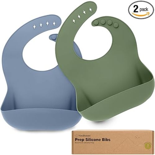 KeaBabies 2-Pack Silicone Bibs for Babies, Toddlers Girl, Boy – Sturdy Food-Grade Baby Bibs for Eating, Large Food Catcher, Clean & Put On Easily, Waterproof Toddler Feeding Essentials (Slate)