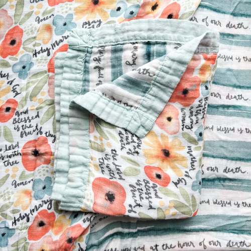 Watercolor Hail Mary Luxury Double Sided Muslin Catholic Blanket – The Little Rose Shop