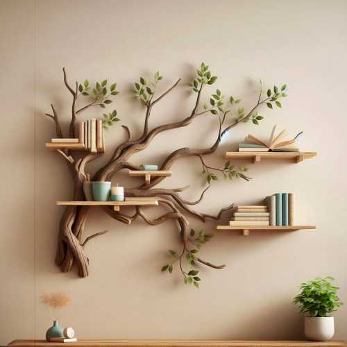 Mini Bookcase Made from Wild Mulberry Wood in a Tree Branch Shelf Design