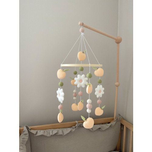 Fruit baby felt mobile, Peach baby girl mobile, Peach nursery mobile, Peach theme nursery, Fruit theme mobile, Peach crib felt mobile