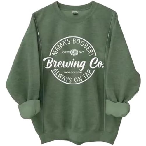 Nursing Sweatshirt for Breastfeeding Fleece Maternity Nursing Top with Zippers Long Sleeve Postpartum Pullover