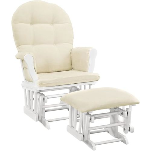 Angel Line Windsor Glider & Ottoman-with Beige Cushion, White